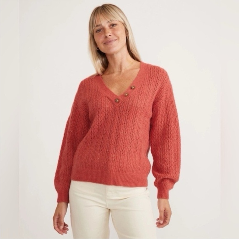 Marine Layer Evelyn Alpaca Blend Knit Sweater in Coral/ Mineral Red​​